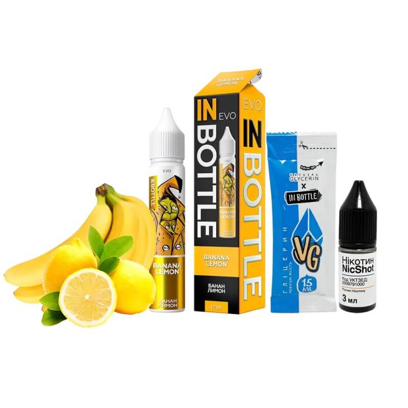 Набор для самозамеса In Bottle EVO Banana Lemon (Банан, Лимон, 50 мг, 30 мл) Набор для самозамеса In Bottle EVO Banana Lemon (Банан, Лимон, 50 мг, 30 мл)